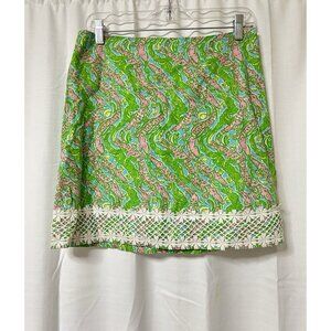 Lilly Pulitzer women's Short chomp chomp green print lace mini skirt 6